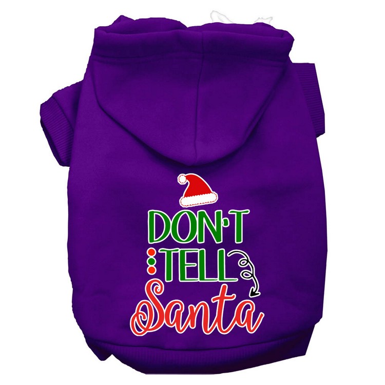 Don't Tell Santa Screen Print Dog Hoodie Purple XL